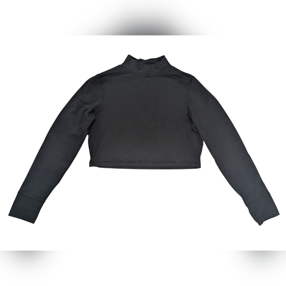 Offline By Aerie Black Mock neck Cropped Athletic Long Sleeve Top Size Large